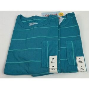 Cat & Jack Boys Striped Crew Neck Pocket T-Shirt - Size M (8) - 2 Pack Teal Blue
